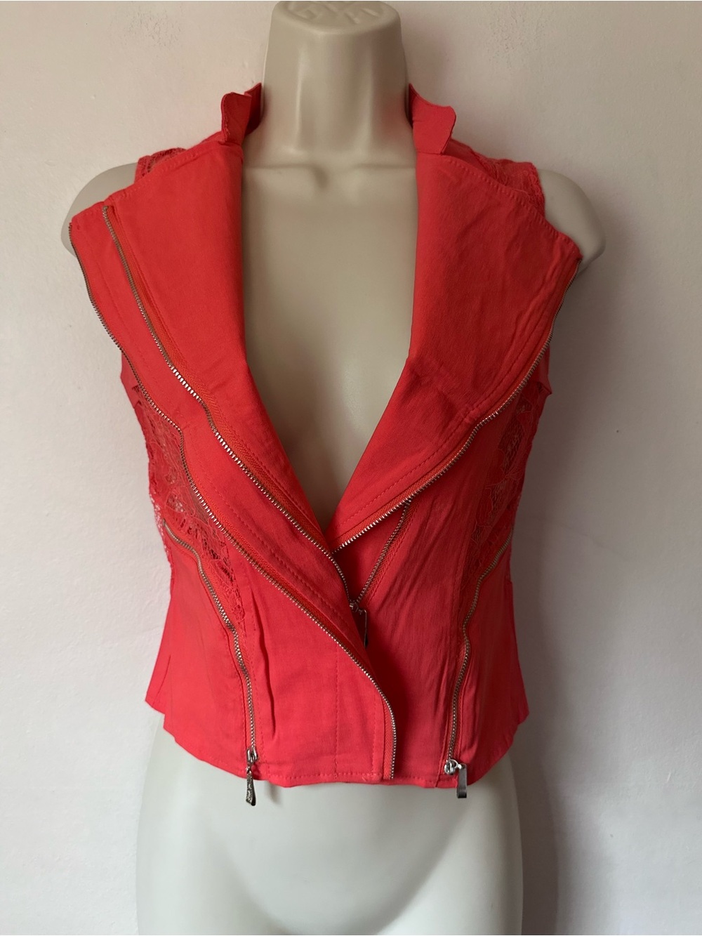 Women's Coral Zip-Front Sleeveless Vest